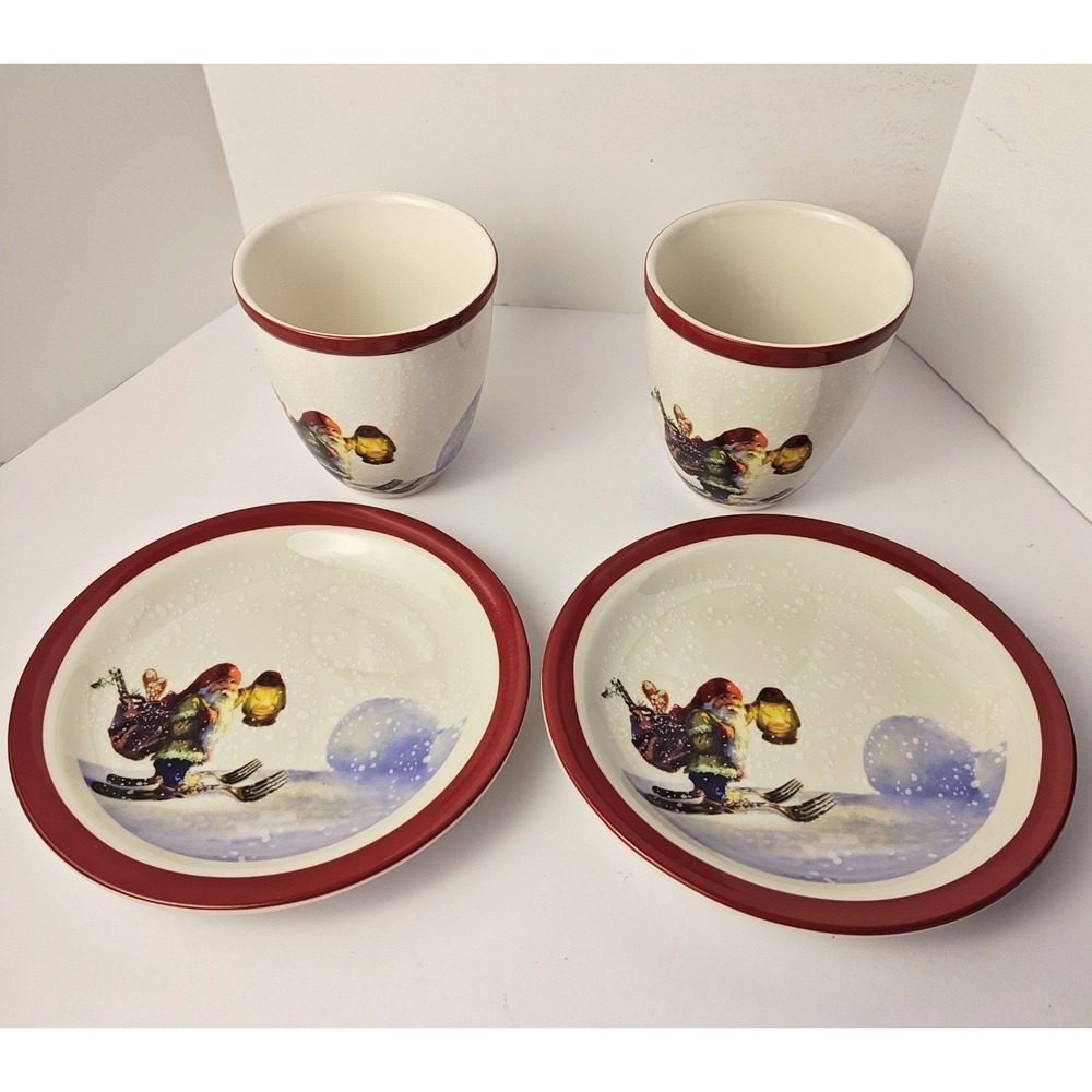 Williams Sonoma Nordic Elf Mug & Dessert Plate Set for 2, Elf on Fork Skis